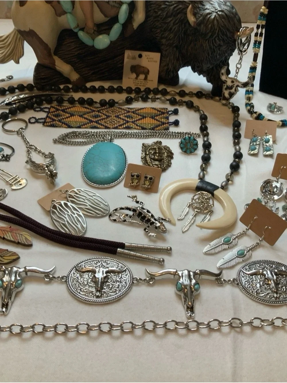 Southwestern Sculpture with Fashion Jewelry Mixed Lot 55+Pcs